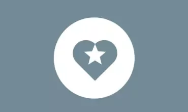 White heart with star inside on blue background